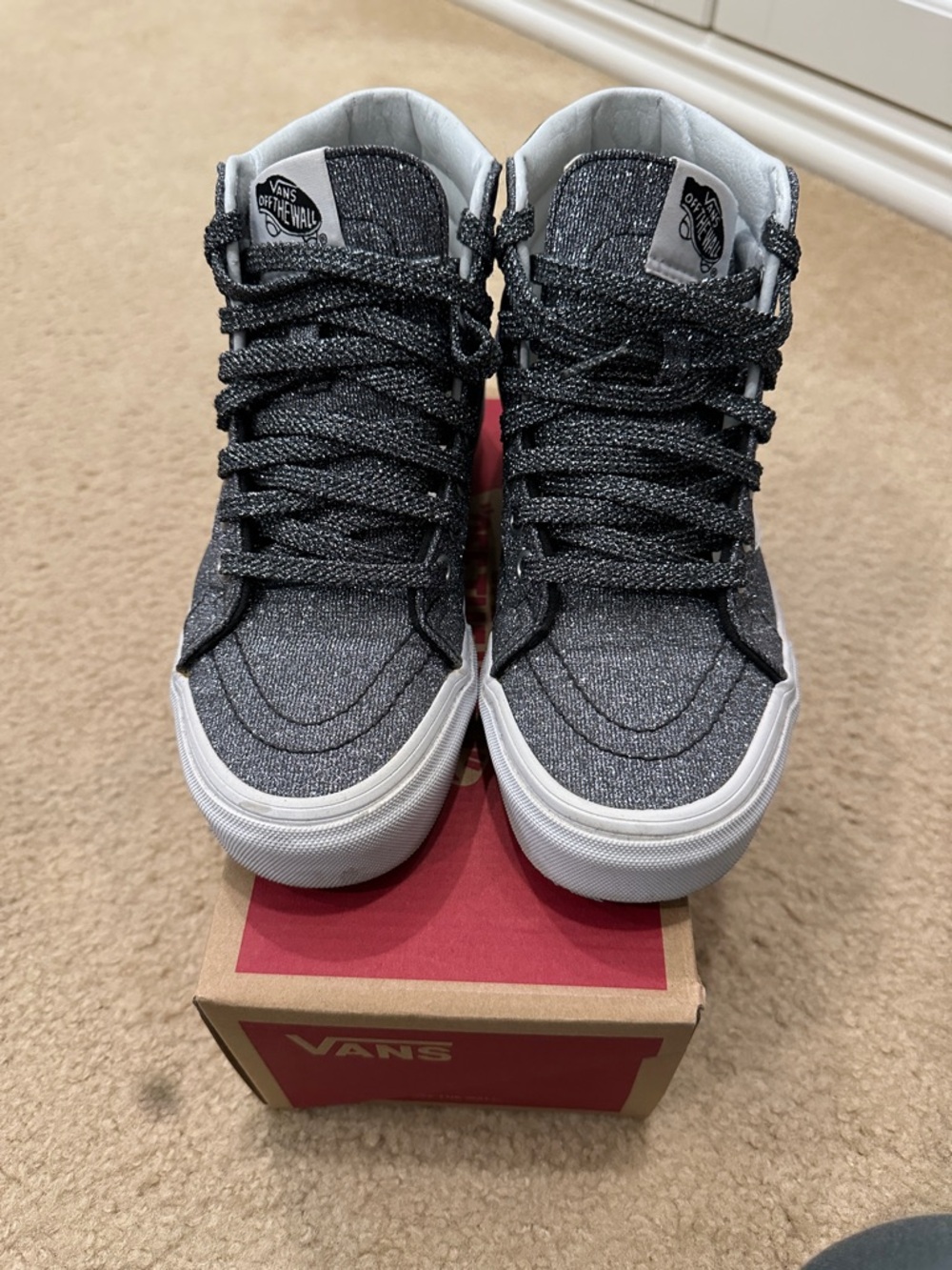EUC Vans Women’s High-Top Sneakers in Sparkle Black Size 3.5/5.0
